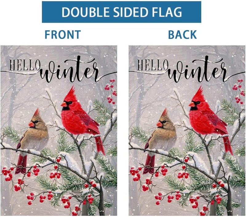 BLKWHT Winter Cardinal Bird Garden Flag 12x18 Vertical Double Sided Farmhouse Trees Snow Christmas Holiday Outside Decorations Burlap Yard Flag BW233 - Image 4